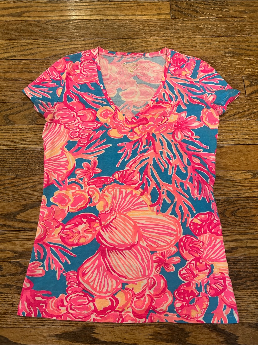 Lilly Pulitzer Pink & Blue Floral V-Neck Top